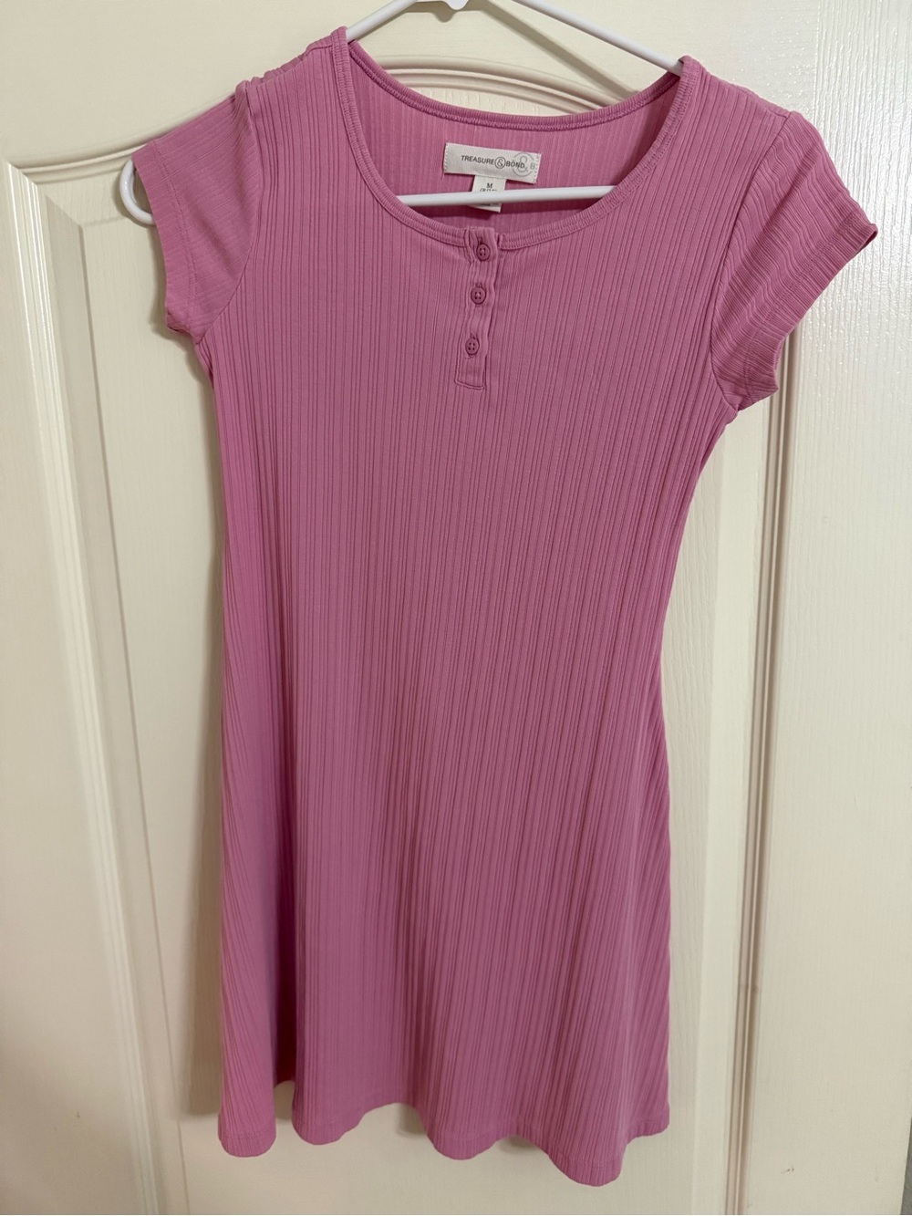Treasure & Bond Pink Ribbed Cap-Sleeve Casual Dress (8/10)
